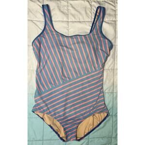 Lands End Striped one piece bathing Suit Size 12